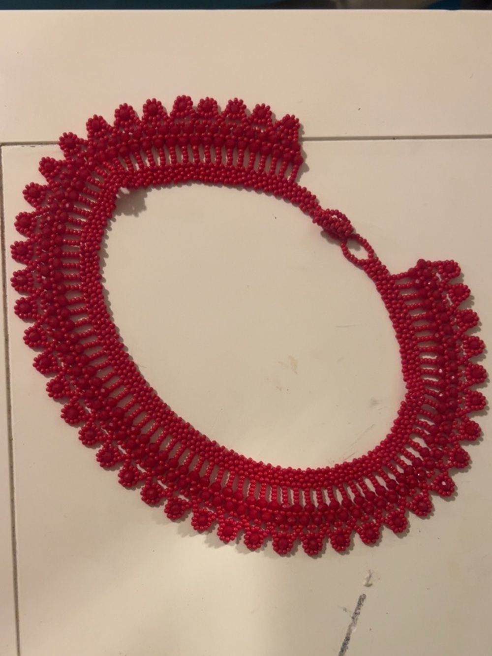 Handcrafted Red Beaded Collar Necklace - Women Jewelry
